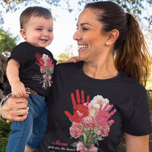 Mom, You Are The Heart Of Our Family, Mother's day, Handprint Art Floral, Grandma Flower Kids Children Toddler Baby - Image 2