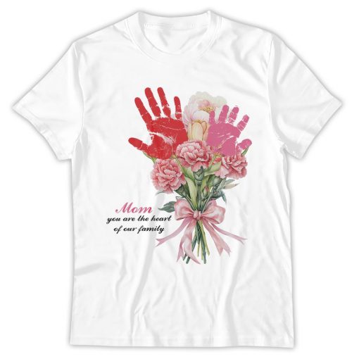 Mom, You Are The Heart Of Our Family, Mother's day, Handprint Art Floral, Grandma Flower Kids Children Toddler Baby