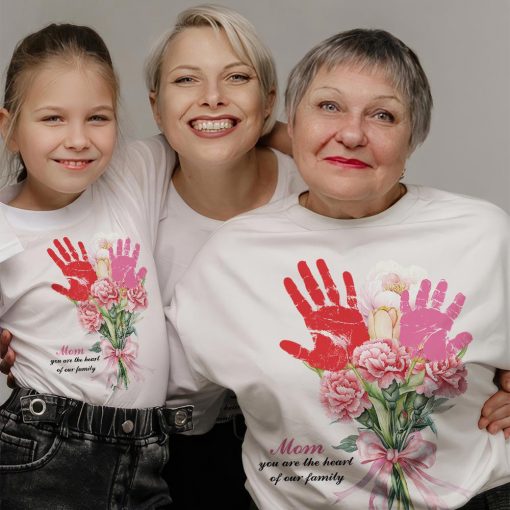Mom, You Are The Heart Of Our Family, Mother's day, Handprint Art Floral, Grandma Flower Kids Children Toddler Baby - Image 5