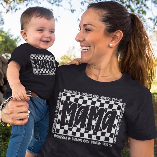 Christian Mom Shirt, Retro Checkered Mama Shirt, Motherhood is Kingdom Work Shirt, Christian Mothers Day Shirt, Mama Shirt Design - Image 2