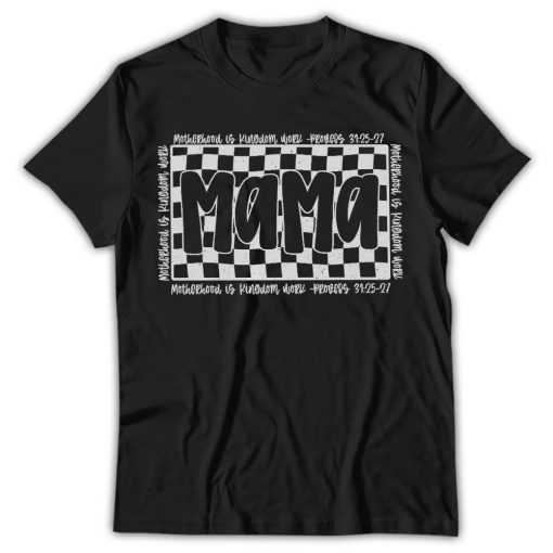 Christian Mom Shirt, Retro Checkered Mama Shirt, Motherhood is Kingdom Work Shirt, Christian Mothers Day Shirt, Mama Shirt Design - Image 4