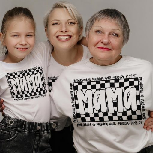 Christian Mom Shirt, Retro Checkered Mama Shirt, Motherhood is Kingdom Work Shirt, Christian Mothers Day Shirt, Mama Shirt Design - Image 5