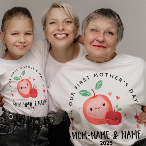 Personalised T Shirt Our First Mothers Day Baby Outfit with Heart Matching T-Shirt Set Perfect Custom Mothers Day Gift for Mummy and Baby - Image 5